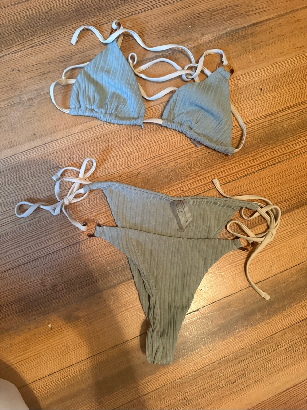 SHEIN Sage Green Ribbed Bikini Set – Size M – Two Piece